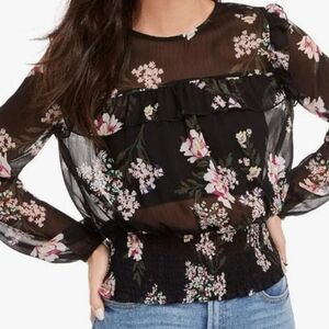 Floral Sheer Black Top